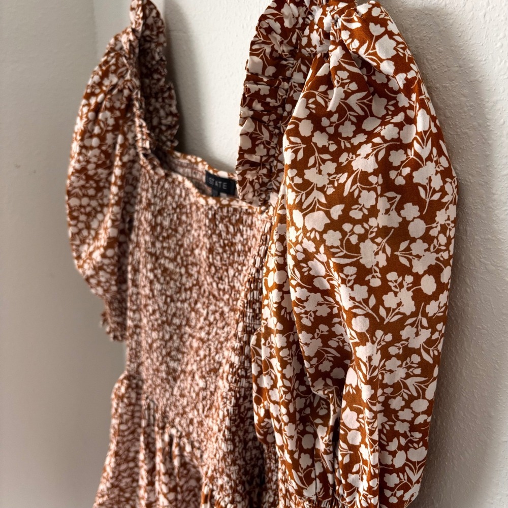 1.state smocked floral puff sleeve dress size large NWOT